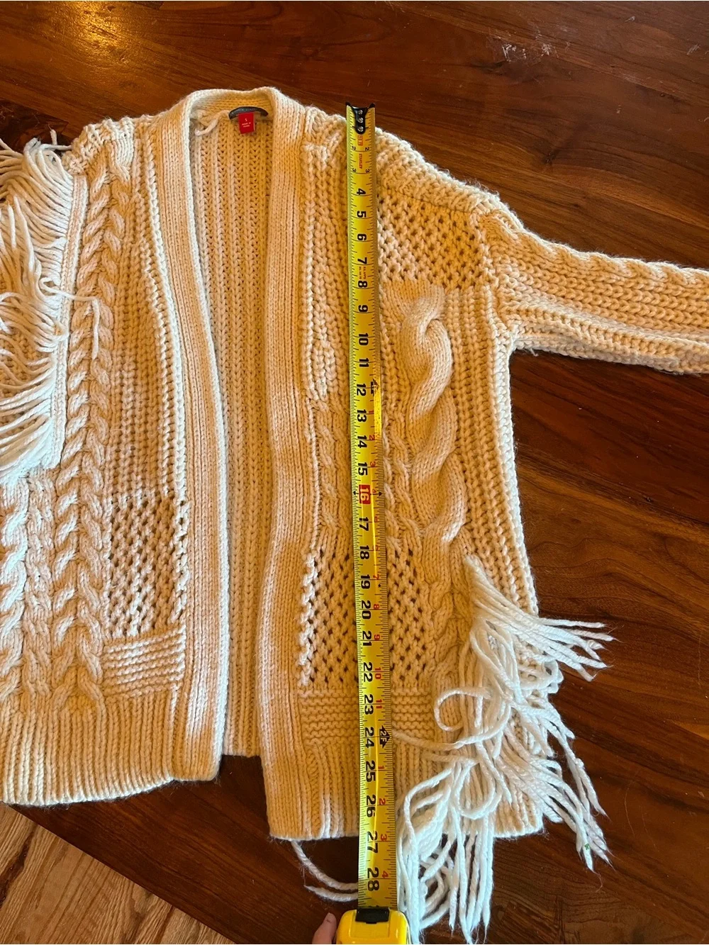 VINCE CAMUTO - Chunky Cream Fringe Open-Front Sweater Cardigan